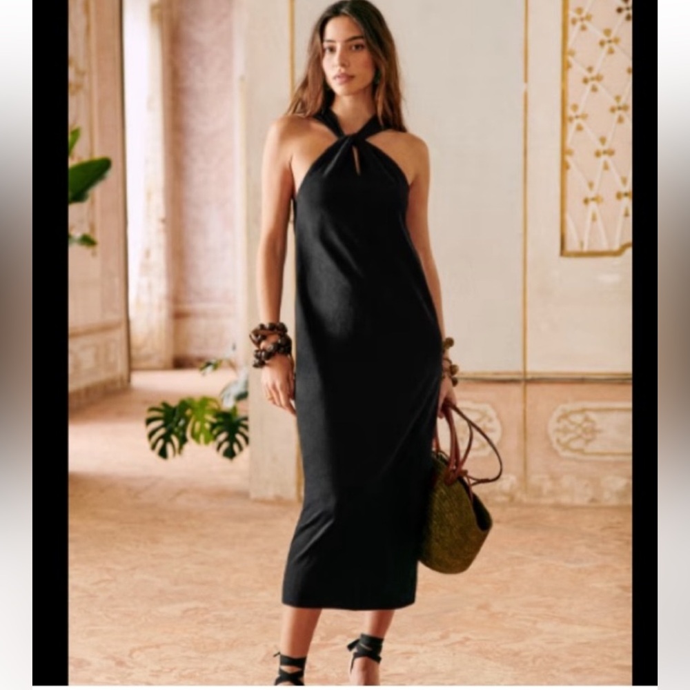 Sézane Black Midi Halter Dress